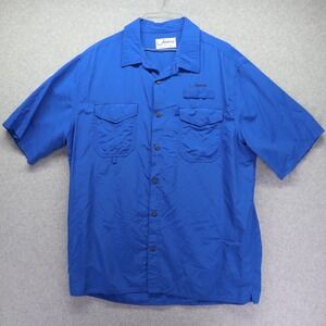 Jawbone‎ Tackle Shirt Mens Large Vented Fishing Pocket Button Blue Short Sleeve